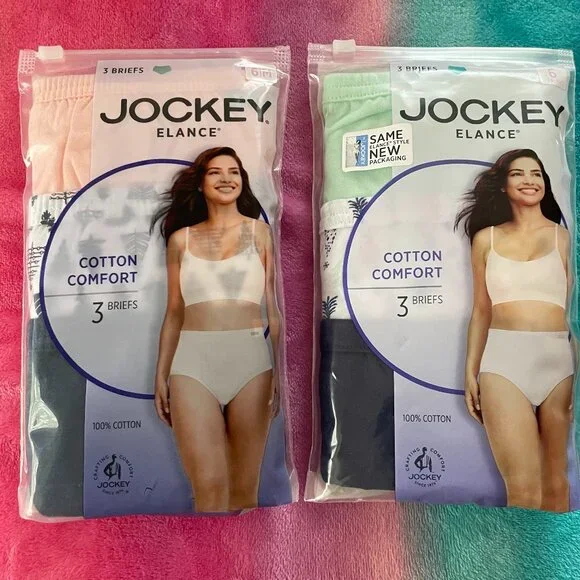 2 Jockey Elance Women's Sz 6/M Underwear Cotton Comfort 3 Briefs - Picture 1 of 7